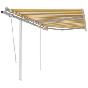 vidaXL Auvent manuel r&eacute;tractable avec poteaux 3x2,5 m Jaune et blanc