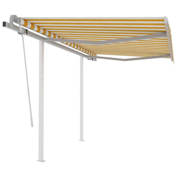 vidaXL Auvent manuel r&eacute;tractable avec poteaux 3x2,5 m Jaune et blanc