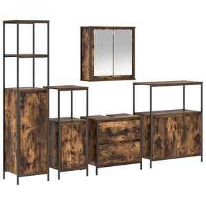 vidaXL Ensemble de mobilier de salle de bain avec &eacute;tag&egrave;re 5 pcs Marron