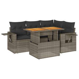 vidaXL Salon de jardin 5 pcs avec coussins gris r&eacute;sine tress&eacute;e