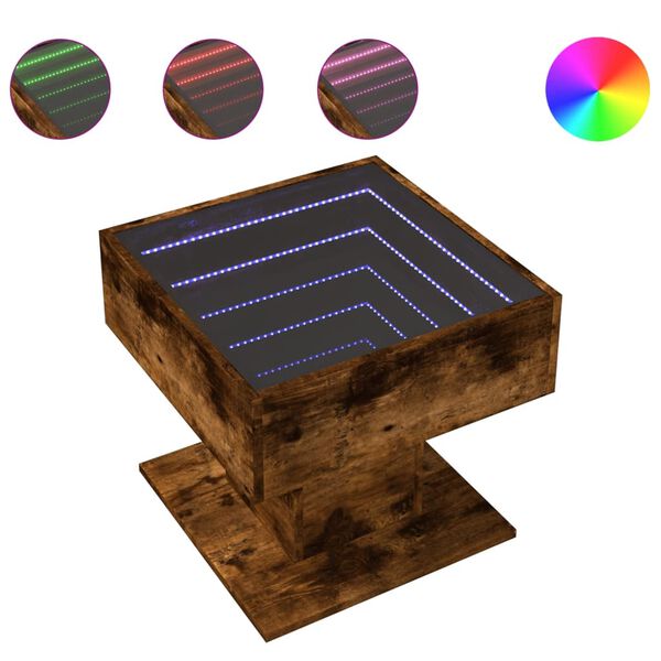 vidaXL Table basse avec LED ch&ecirc;ne fum&eacute; 50x50x45 cm bois d'ing&eacute;nierie