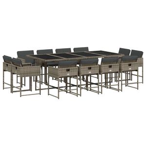 vidaXL Ensemble &agrave; manger de jardin coussins 13 pcs gris r&eacute;sine tress&eacute;e