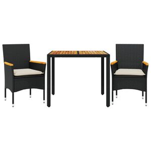 vidaXL Ensemble &agrave; manger de jardin et coussins 3 pcs noir rotin acacia