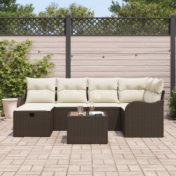 vidaXL Ensemble de canap&eacute; de jardin 7 pcs Marron et cr&egrave;me Poly rotin