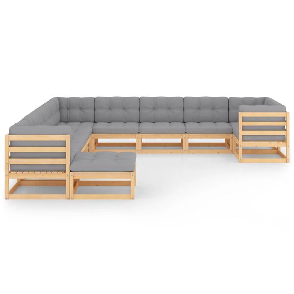 vidaXL Salon de jardin 11 pcs avec coussins Bois de pin massif