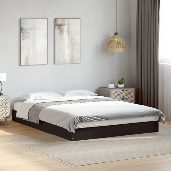 vidaXL Cadre de lit sans matelas noir 140x190 cm bois d'ing&eacute;nierie
