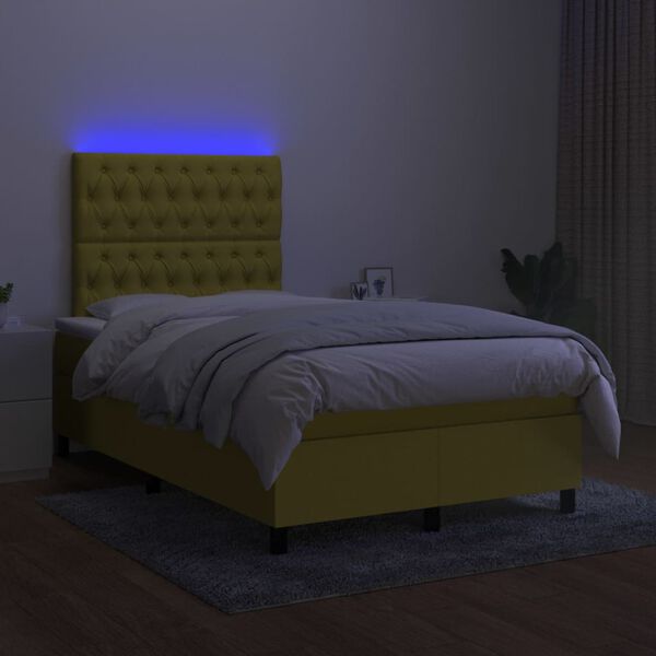 vidaXL Sommier &agrave; lattes de lit et matelas et LED Vert 120x200 cm Tissu