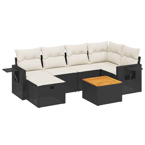 vidaXL Salon de jardin 7 pcs avec coussins noir résine tressée