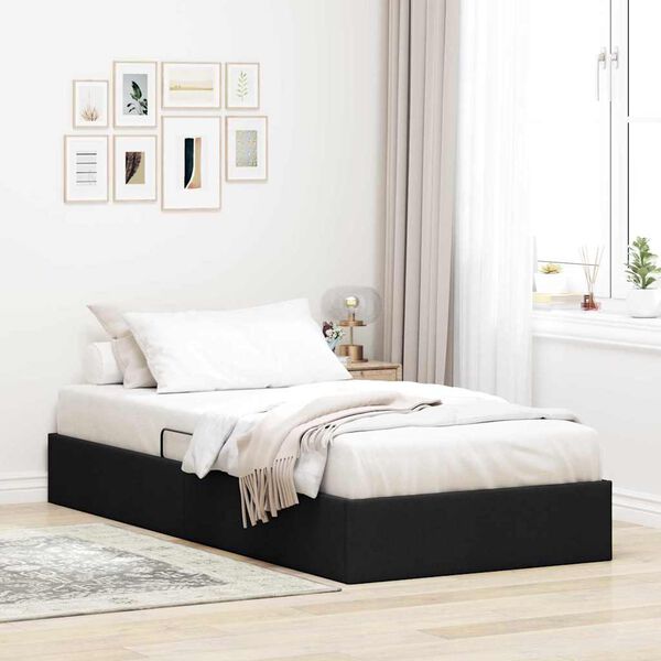 vidaXL Lit de Rangement avec matelas Noir 90 x 190 cm tissu