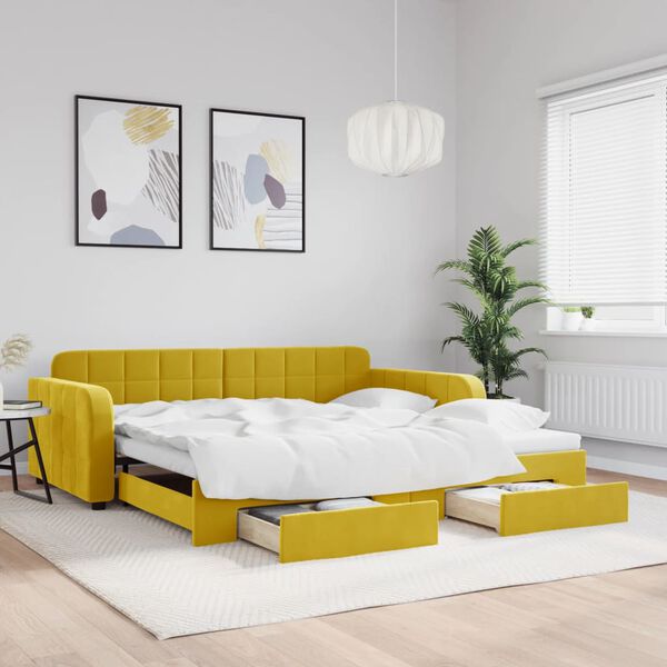 vidaXL Lit de jour avec gigogne et tiroirs jaune 100x200 cm velours