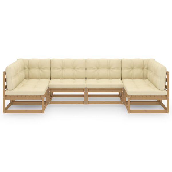 vidaXL Salon de jardin 6 pcs avec coussins Marron miel Bois de pin