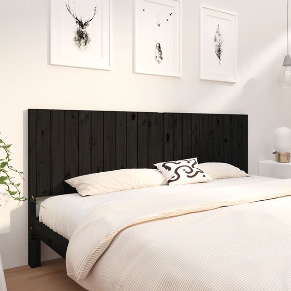 vidaXL T&ecirc;te de lit Noir 205,5x4x100 cm Bois massif de pin