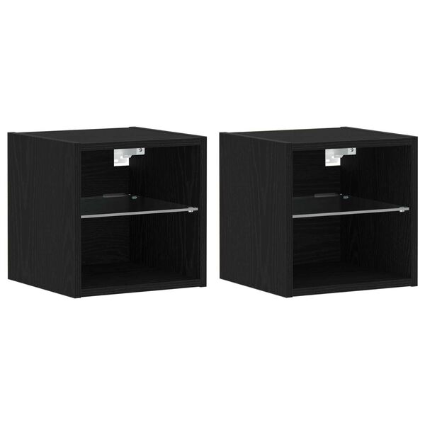 vidaXL Cabinet de Chevet Murale LED avec Noir Bois d'ing&eacute;nierie
