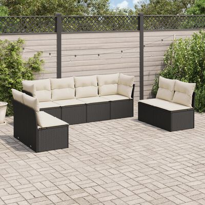 vidaXL Salon de jardin 8 pcs avec coussins noir résine tressée