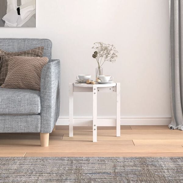 vidaXL Table basse Blanc Ø 42,5x45 cm Bois massif de pin