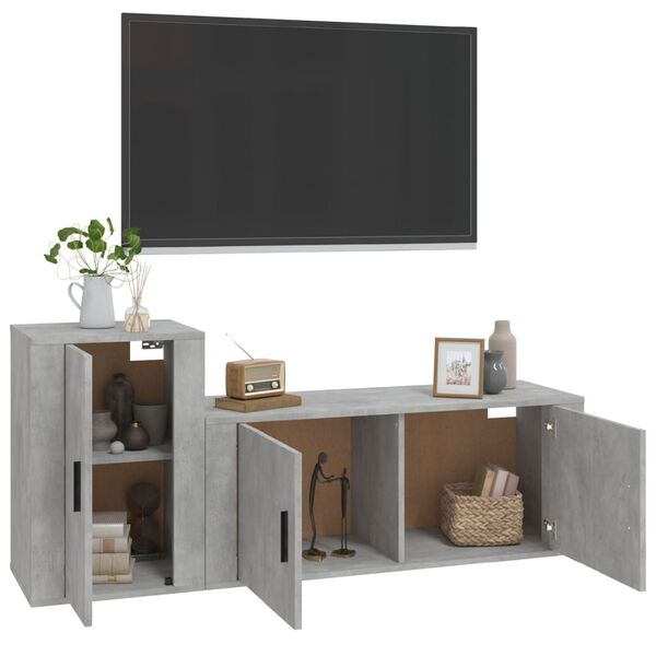 vidaXL Ensemble de meubles TV 2 pcs gris b&eacute;ton bois d'ing&eacute;nierie