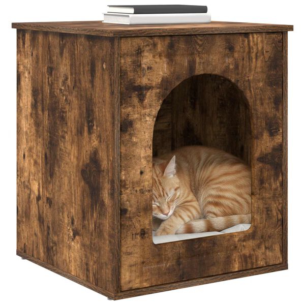 vidaXL Maison pour chat Ch&ecirc;ne fum&eacute; 53 x 52 x 62 cm Bois d'ing&eacute;nierie