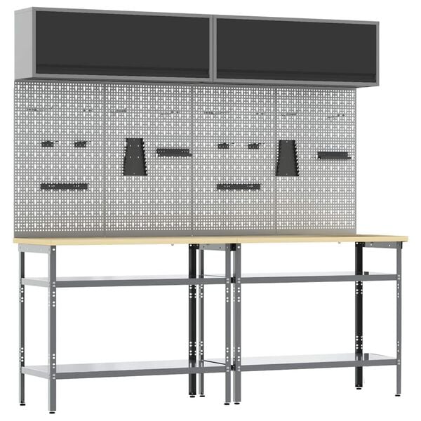 vidaXL Ensemble d'&eacute;tabli 8 pcs Noir et gris Acier enduit de poudre