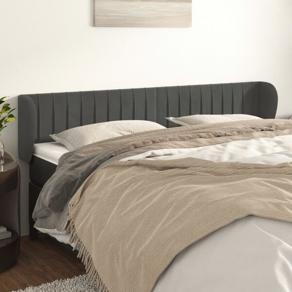 vidaXL T&ecirc;te de lit avec oreilles Gris fonc&eacute; 203x23x78/88 cm Velours