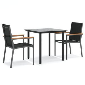 vidaXL Ensemble &agrave; manger de jardin 3 pcs noir textil&egrave;ne et acier