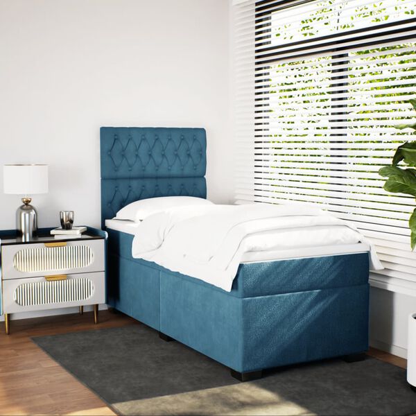 vidaXL Sommier &agrave; lattes de lit avec matelas bleu 100x200 cm