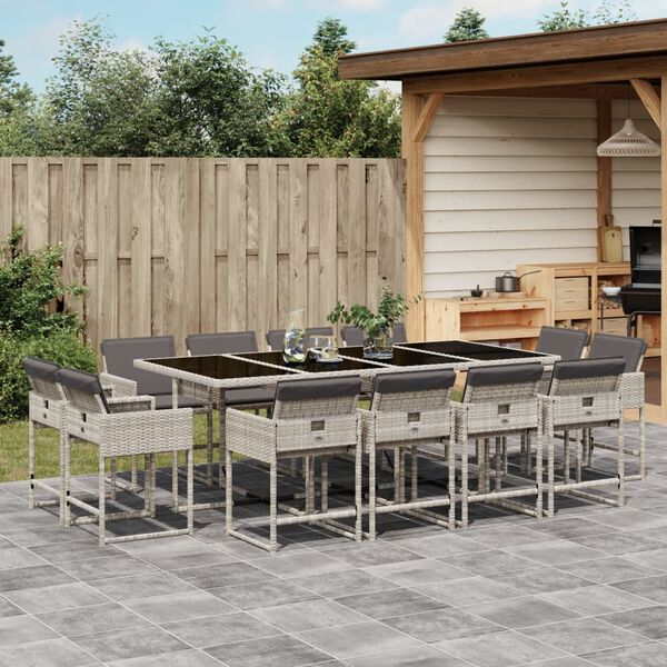vidaXL Ensemble &agrave; manger de jardin et coussins 13 pcs gris clair rotin