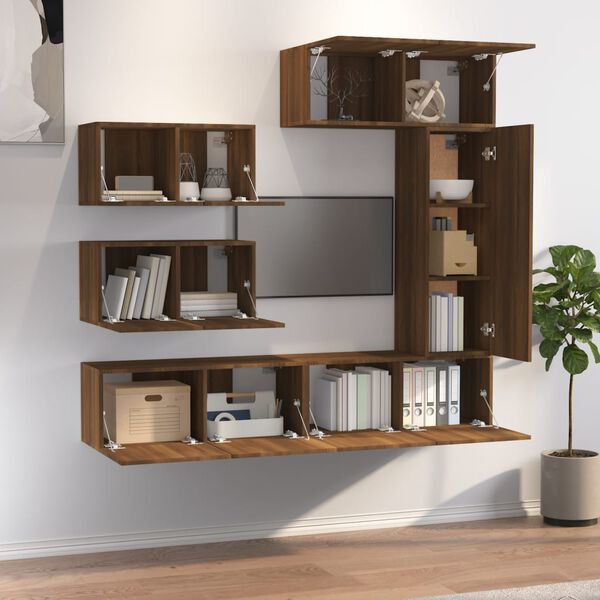 vidaXL Ensemble de meubles TV 6 pcs Ch&ecirc;ne marron Bois d'ing&eacute;nierie