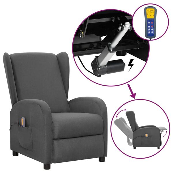 vidaXL Fauteuil de massage inclinable Gris fonc&eacute; Tissu