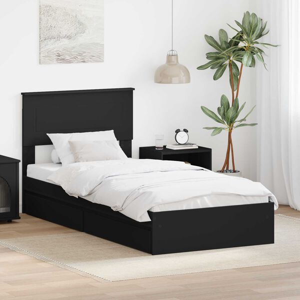 vidaXL Lit de Rangement avec tiroir Noir 90 x 190 cm Bois d'ing&eacute;nierie