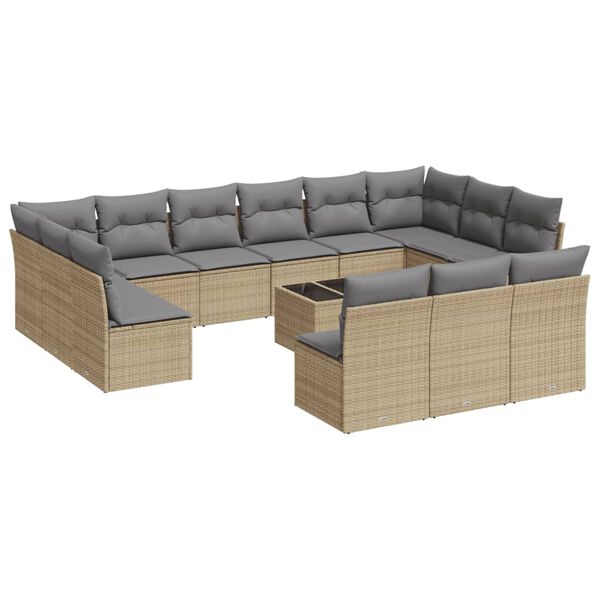 vidaXL Salon de jardin avec coussins 14 pcs beige r&eacute;sine tress&eacute;e