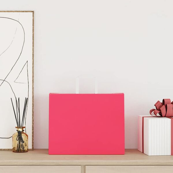vidaXL Sacs en papier 250 pcs avec poign&eacute;es rose 32x22x24 cm