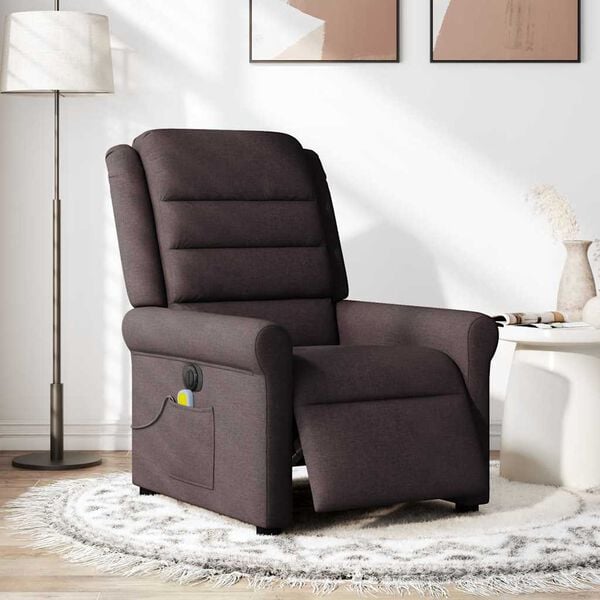 vidaXL Fauteuil de massage inclinable &eacute;lectrique Marron fonc&eacute; Tissu