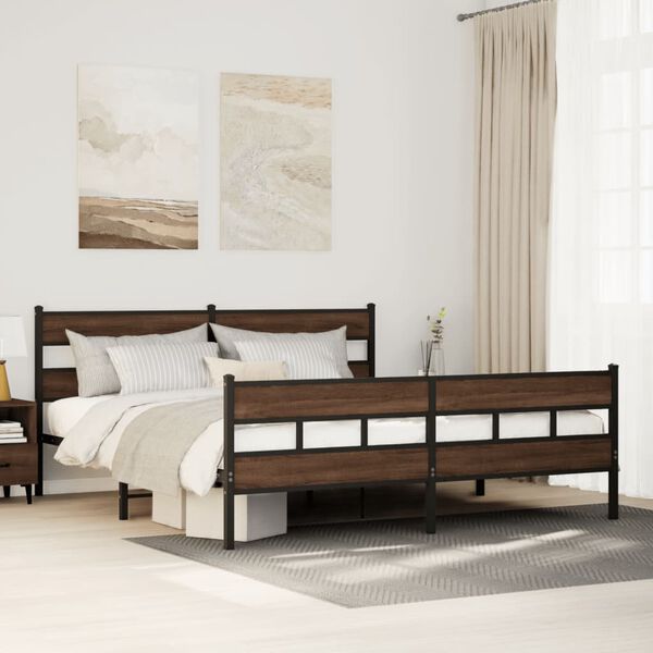 vidaXL Cadre de lit en m&eacute;tal sans matelas ch&ecirc;ne marron 200x200 cm