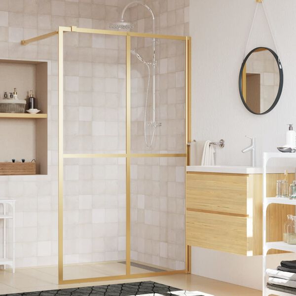 vidaXL Paroi de douche avec verre ESG transparent dor&eacute; 140x195 cm