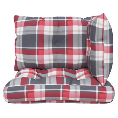 vidaXL Coussins de palette lot de 3 motif à carreaux rouge tissu