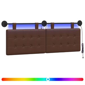 vidaXL T&ecirc;te de lit suspendue Avec lumi&egrave;re LED Marron Simili cuir