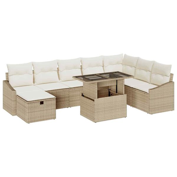 vidaXL Ensemble de canap&eacute; de jardin 9 pcs Beige Poly rotin