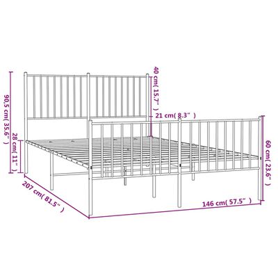 vidaXL Cadre de lit métal sans matelas et pied de lit blanc 140x200 cm