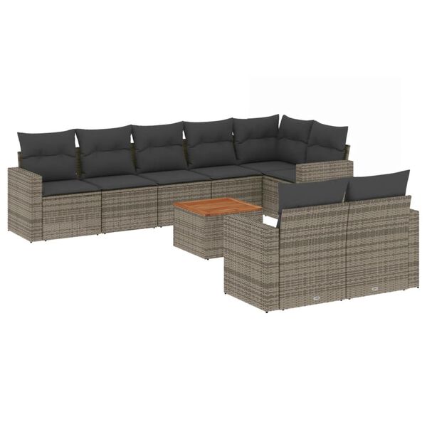 vidaXL Salon de jardin 9 pcs avec coussins gris r&eacute;sine tress&eacute;e
