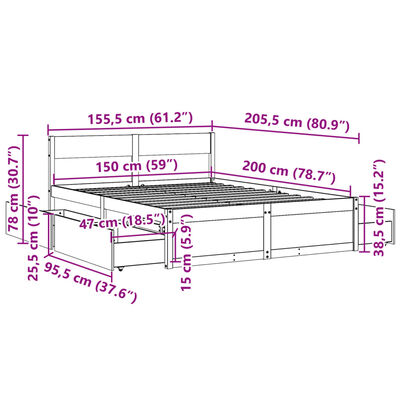 vidaXL Cadre de lit sans matelas cire marron 150x200cm bois pin massif