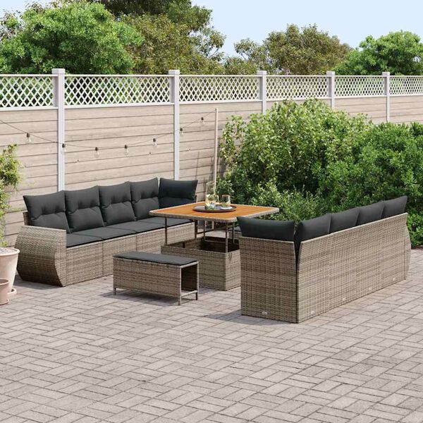 vidaXL Ensemble de canap&eacute; de jardin 11 pcs Gris Poly rotin