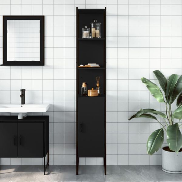 vidaXL Armoire de salle de bain noir 33x33x185,5 cm bois d'ing&eacute;nierie