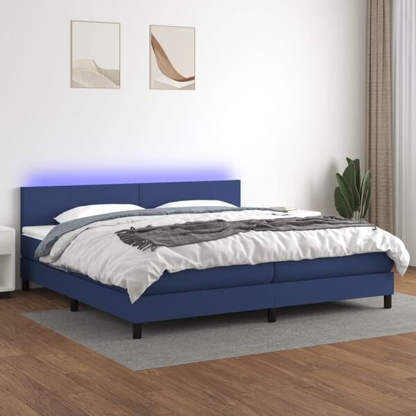 vidaXL Sommier &agrave; lattes de lit et matelas et LED Bleu 200x200 cm Tissu