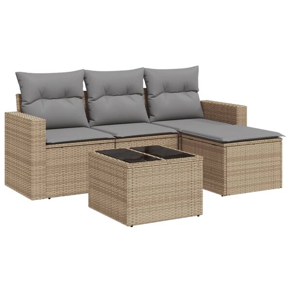 vidaXL Salon de jardin avec coussins 5 pcs beige r&eacute;sine tress&eacute;e