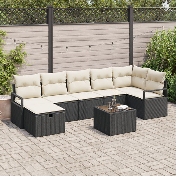 vidaXL Ensemble de Canap&eacute;s avec coussin 8 pcs Noir et Cr&egrave;me polyrotin