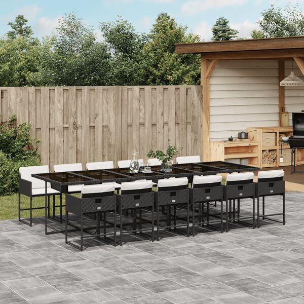 vidaXL Ensemble &agrave; manger de jardin 13 pcs coussins noir r&eacute;sine tress&eacute;e
