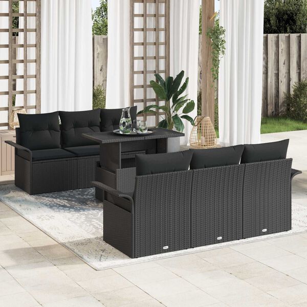 vidaXL Ensemble de canap&eacute; de jardin 7 pcs Noir Poly Rattan