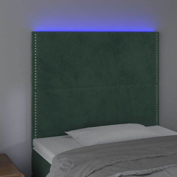 vidaXL T&ecirc;te de lit &agrave; LED Vert fonc&eacute; 90x5x118/128 cm Velours