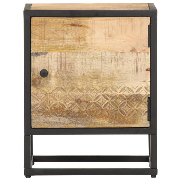 vidaXL Table de chevet &agrave; porte sculpt&eacute;e 40x30x50 cm Bois manguier brut