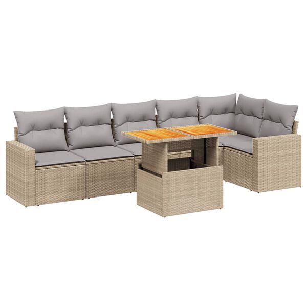 vidaXL Salon de jardin avec coussins 7 pcs beige r&eacute;sine tress&eacute;e